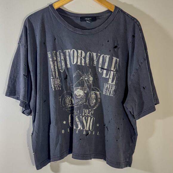 Forever 21+ Oversized Distressed Motorcycle Graphic T-Shirt | Biker Grunge Y2K - Picture 1 of 5
